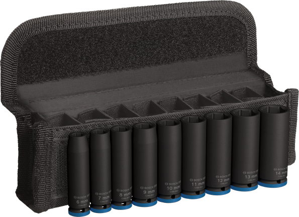 Bosch PRO Impact Socket Set 1/4 inci dalam 9 buah dalam kantong.